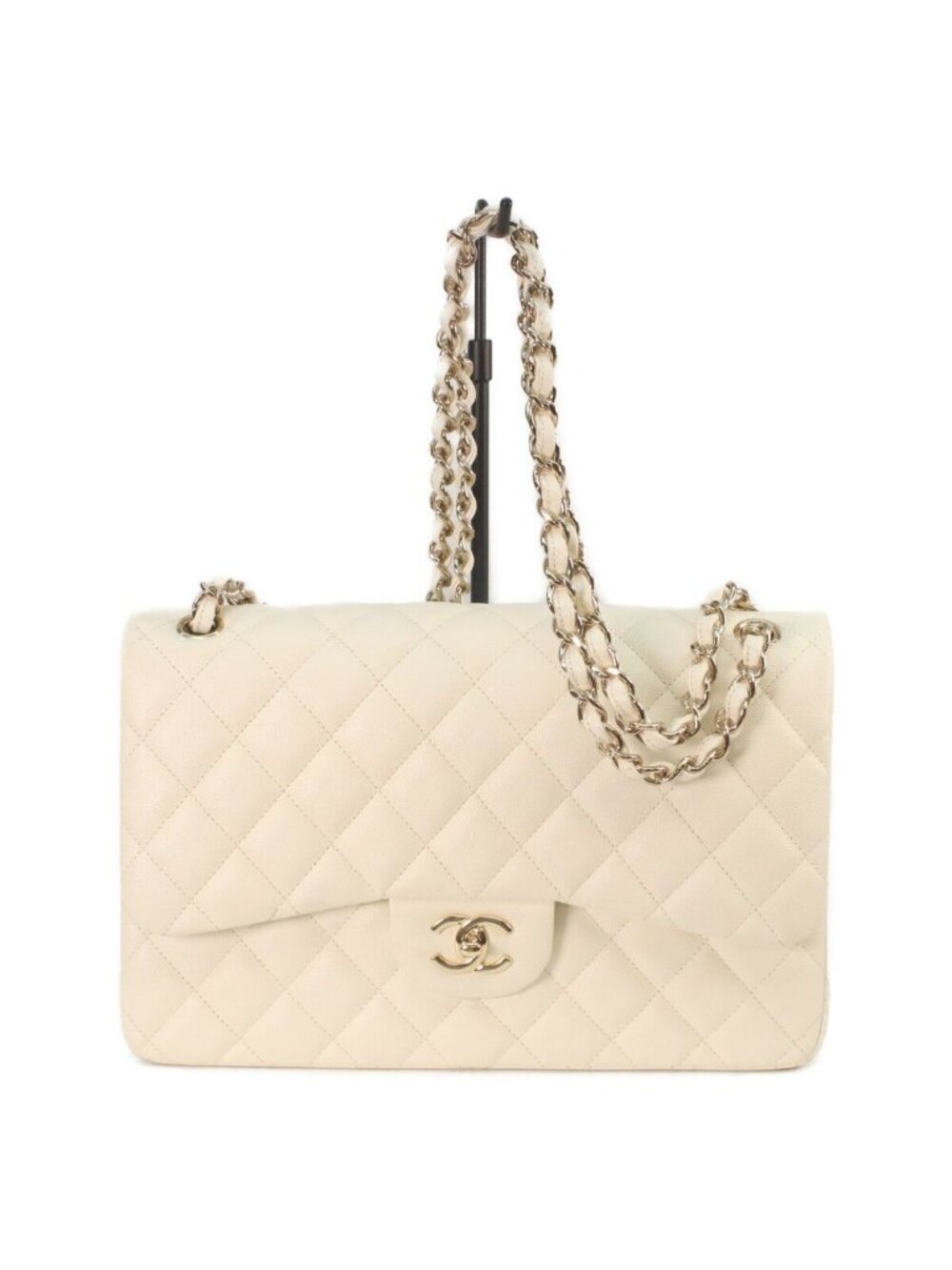 Chanel Ivory Caviar Gold Double Flap Maxi Quilted 30